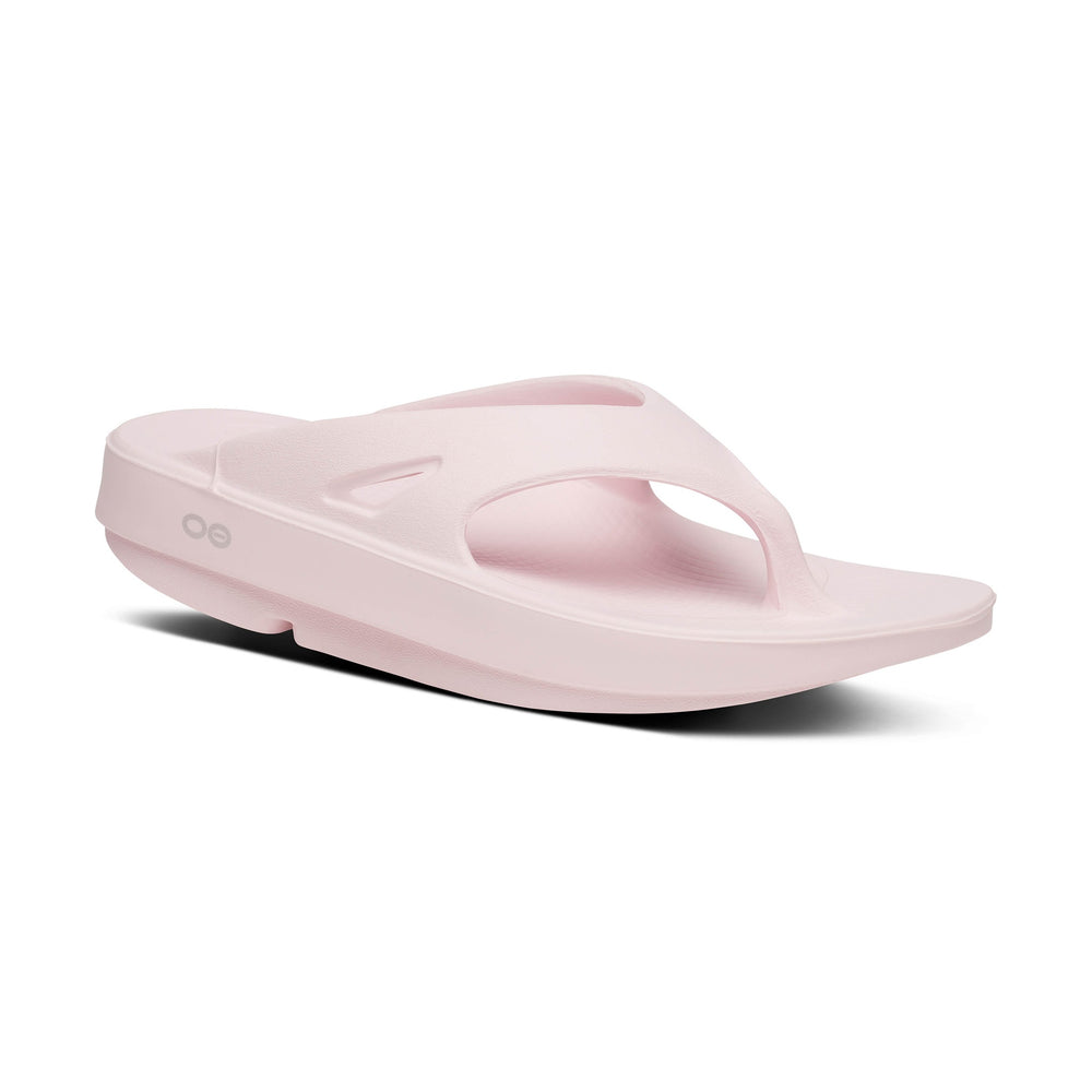 Pink OOfos OOriginal sandal on a white background
