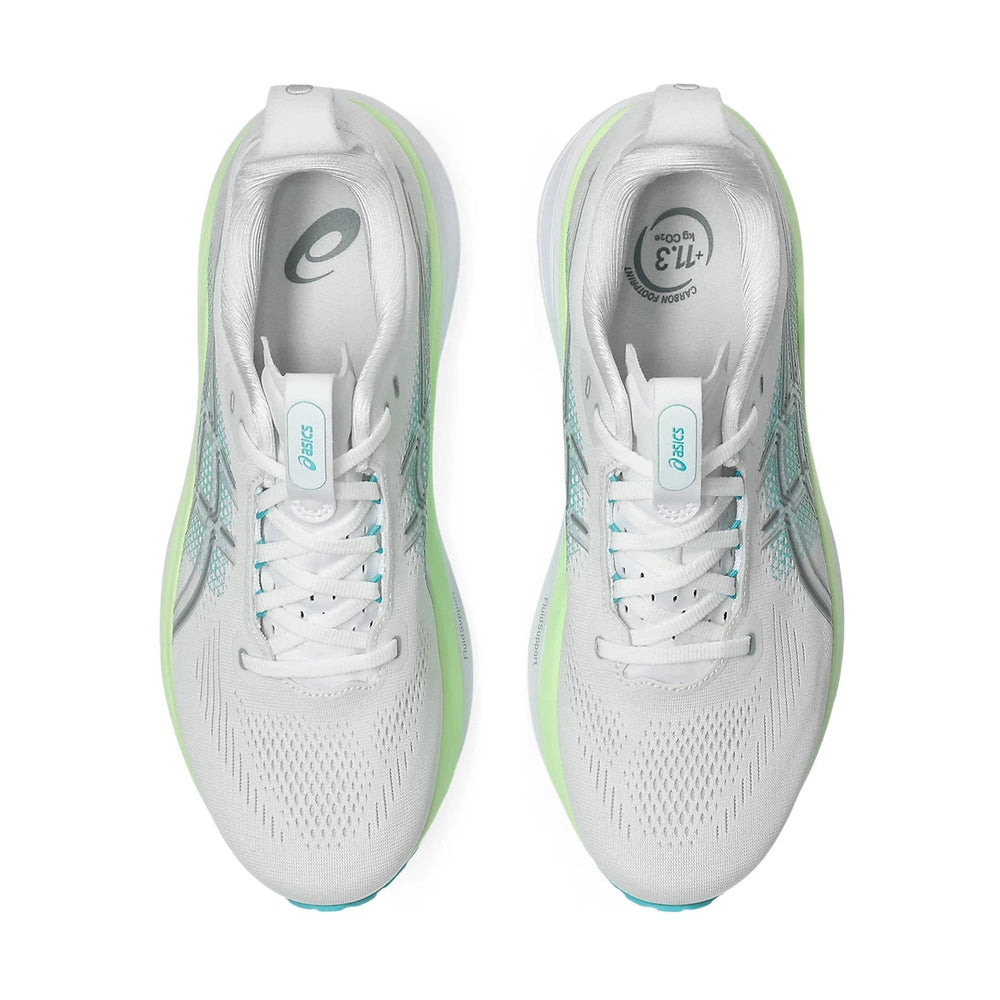 Gel-Kayano 33 white running shoes with Asics logo on a white background