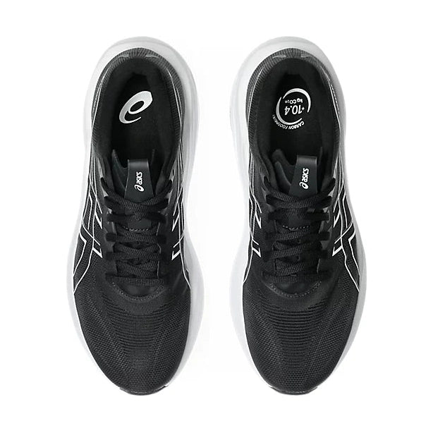 A pair of black ASICS GT-2000 15 running shoes shown from a top-down view on a solid white background.