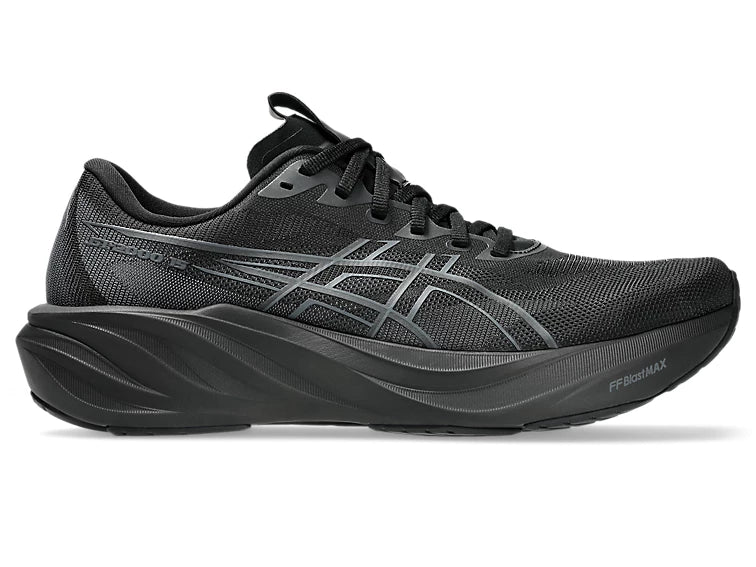 Black Asics GT-2000 15 running shoe with air cushion sole on a white background.