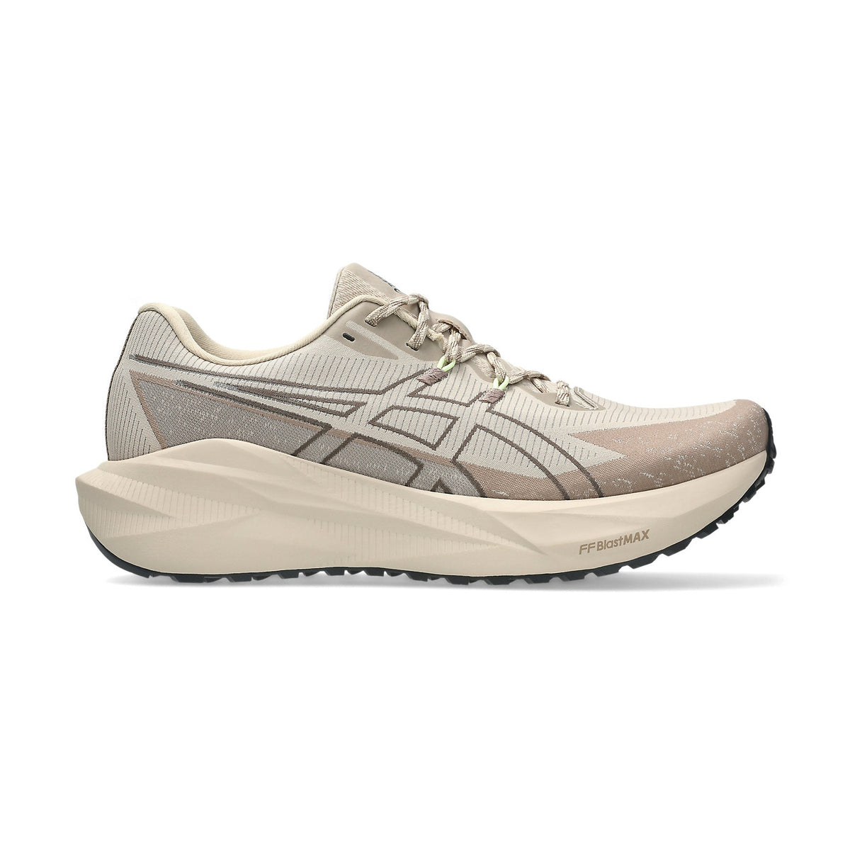 Blazeblast a men's ASICS running shoe in a light beige and taupe colorway, shown from the side profile against a clean white background.