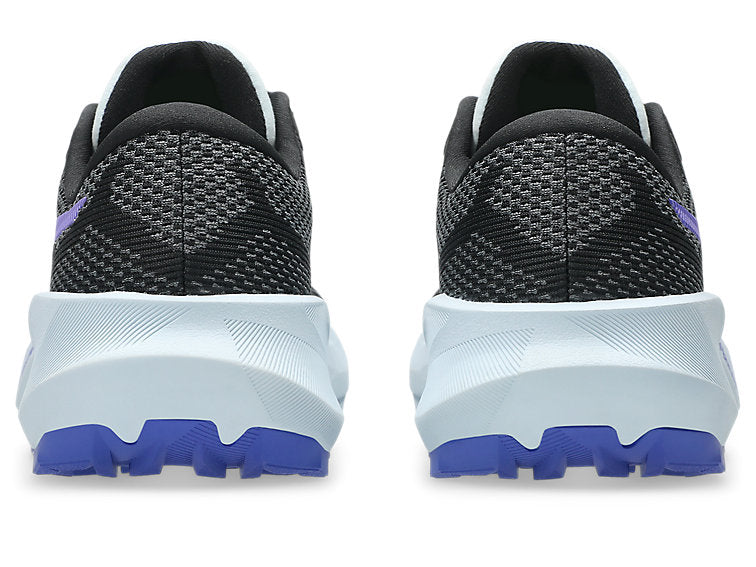 Black Trabuco 14 running shoes with blue soles on a white background.