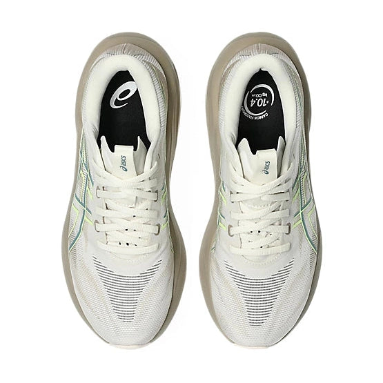 A pair of Asics GT-2000 15 -- Women's running shoes shown from a top-down view, featuring a white mesh upper with subtle light green accents and a thick beige midsole.