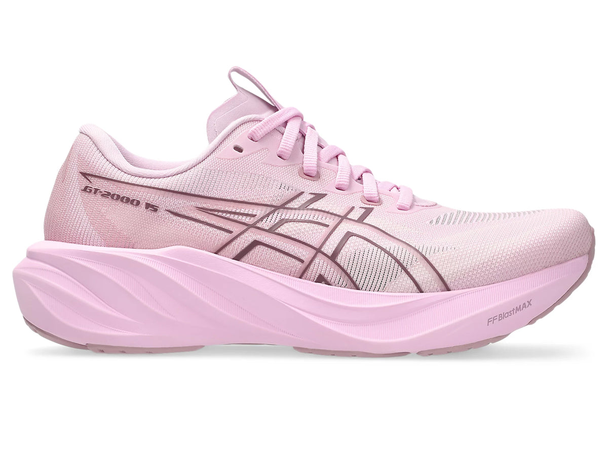 A light pink ASICS GT-2000 15 running shoe with a matching thick cushioned sole, shown in a side profile on a white background.