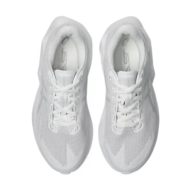 Novablast 6 a women's pair of white athletic running shoes shown from a top-down view on a clean white background.