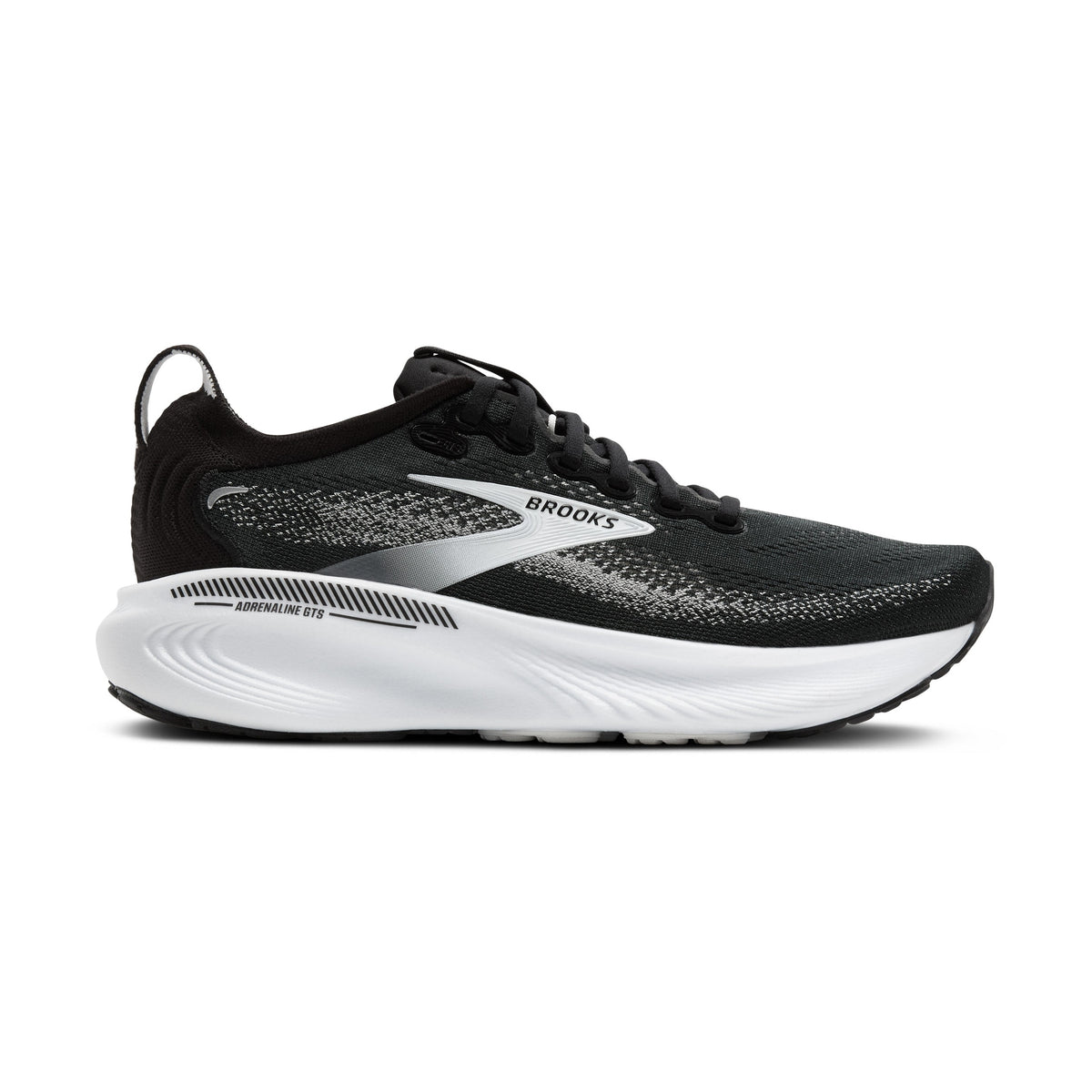 Black Brooks Adrenaline Gts 25 – Men's running shoe with white sole on a white background