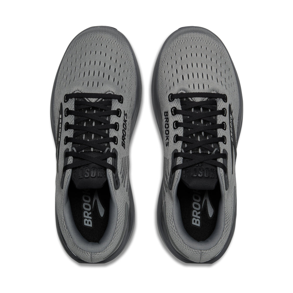A pair of gray and black Brooks Ghost Max 3 – Men's running shoes shown from a top-down view on a white background.