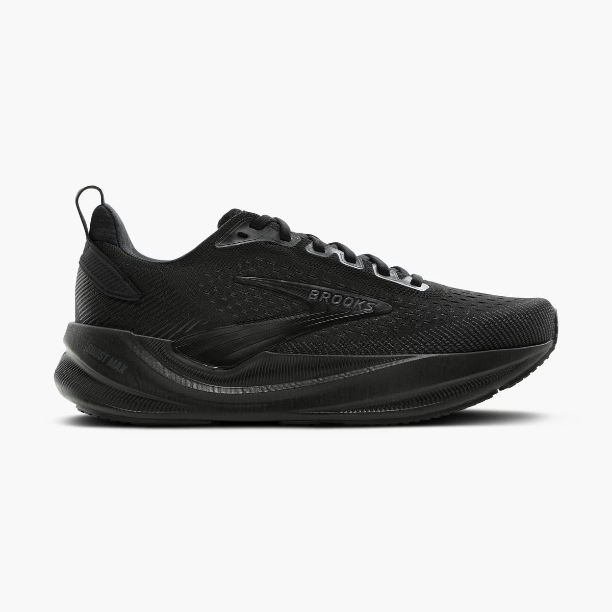 Black Brooks Ghost Max 4 mens shoe on a white background.