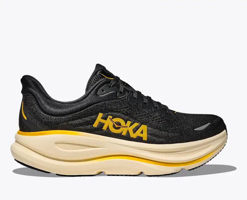 Hoka Bondi 9 – Men's – Carbon Black/Yellow Gold