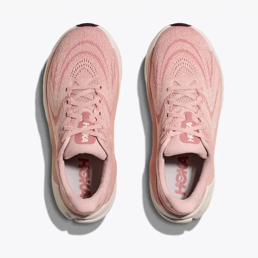 A pair of pink Hoka Arahi 8 – Women's running shoes shown from a top-down view on a light gray background.