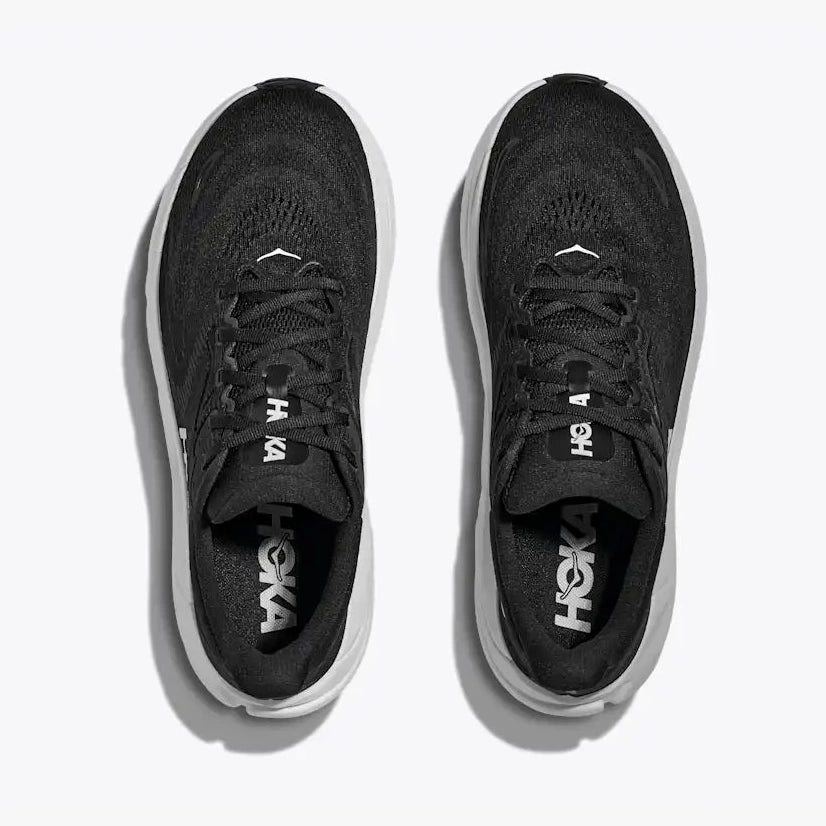 A pair of black Hoka Arahi 8 – Women's running shoes shown from a top-down view on a light gray background.