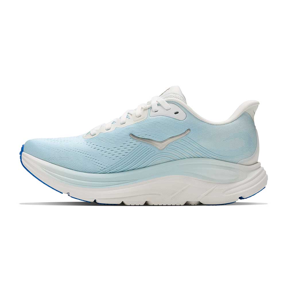 A light blue and white Hoka Clifton 11 – Women&