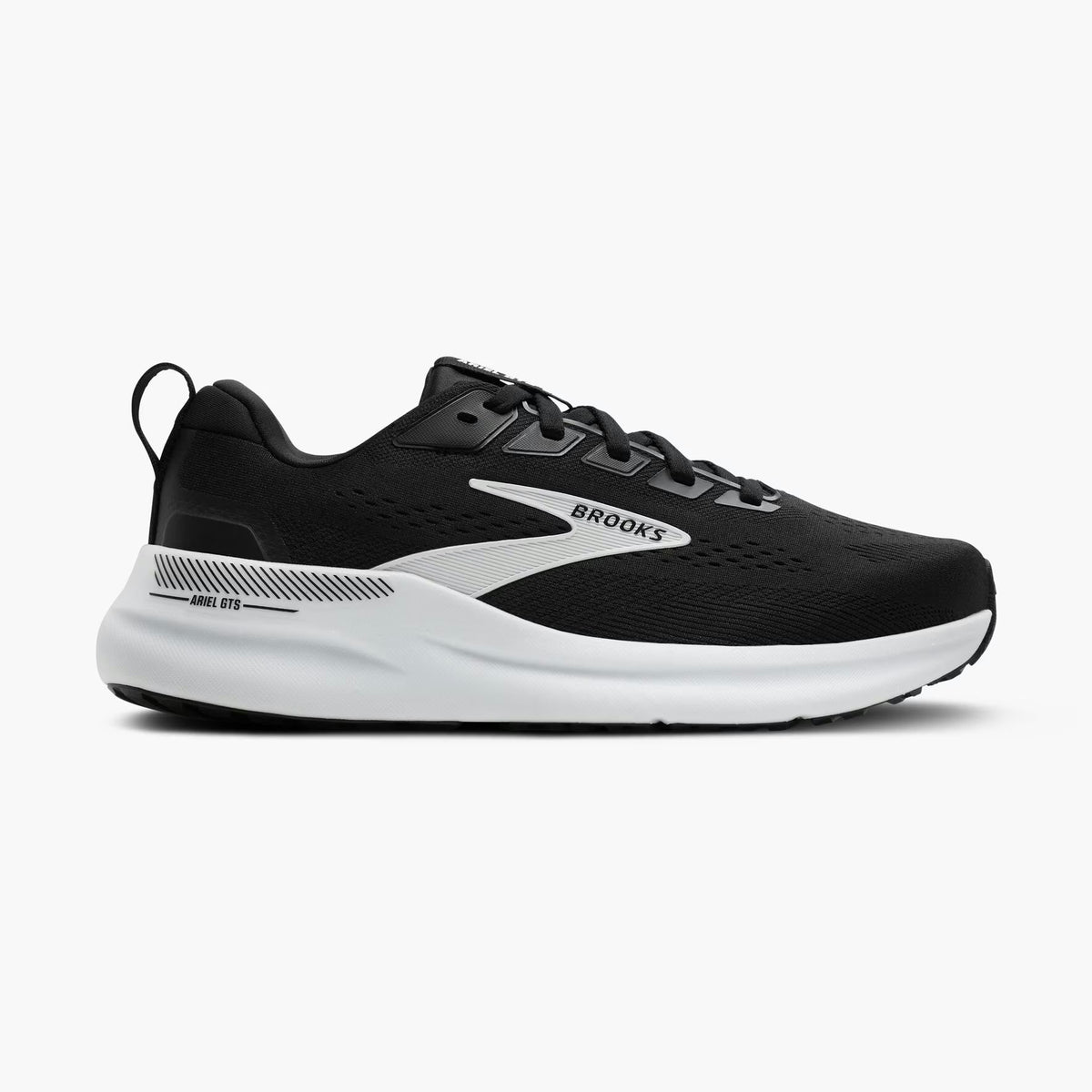 Black Brooks Ariel GTS 26 Women's running shoe with white sole on a white background.