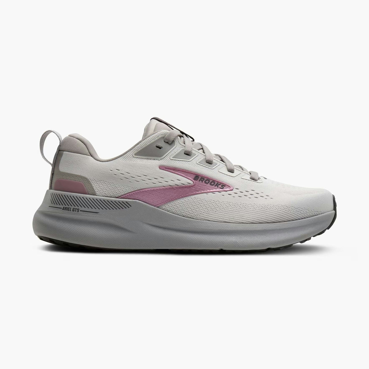 A light gray Brooks Ariel Gts 26 – Women's running shoe with a pink logo accent on the side, shown from a side profile view against a clean white background.