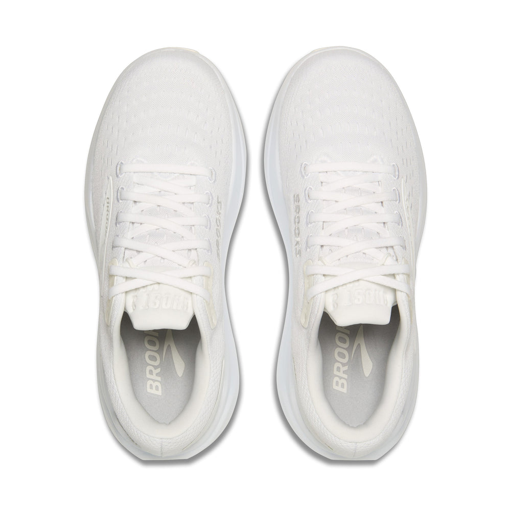 A pair of white Brooks Ghost Max 3 – Women's running shoes shown from a top-down view on a light gray background.