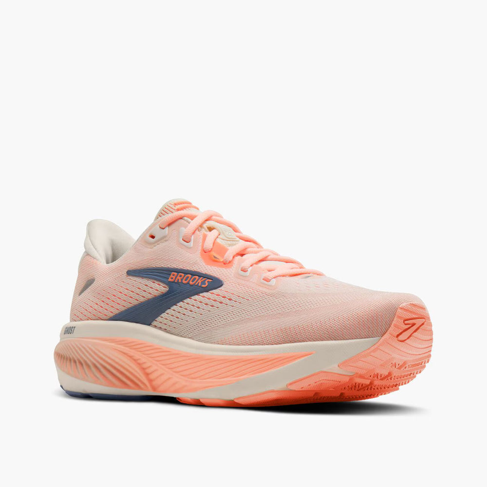 Brooks Ghost 18 – Women's – Star White/Cyber Peach/Grey