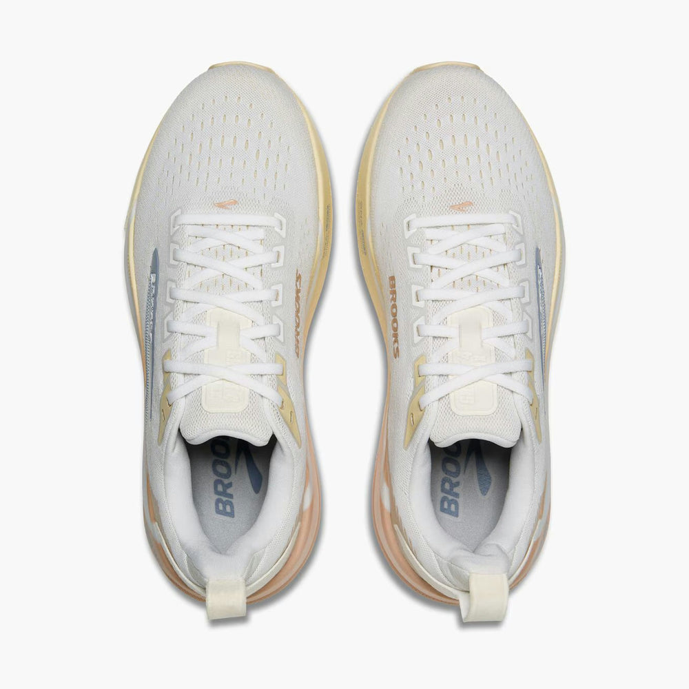 A pair of white Brooks Ghost Max 4 womens running shoes shown from a top-down view against a clean white background.