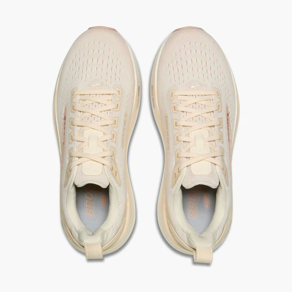 A pair of Brooks Ghost Max 4 womens running shoes in a light cream/off-white color, shown from a top-down view on a clean white background.