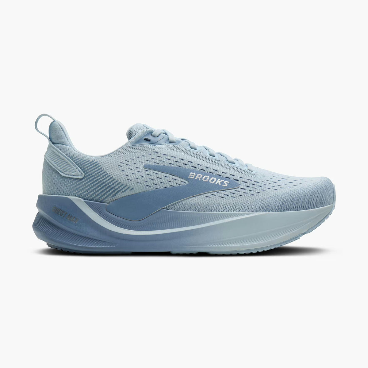 A light blue Brooks Ghost Max 4 womens running shoe shown from the side against a clean white background.
