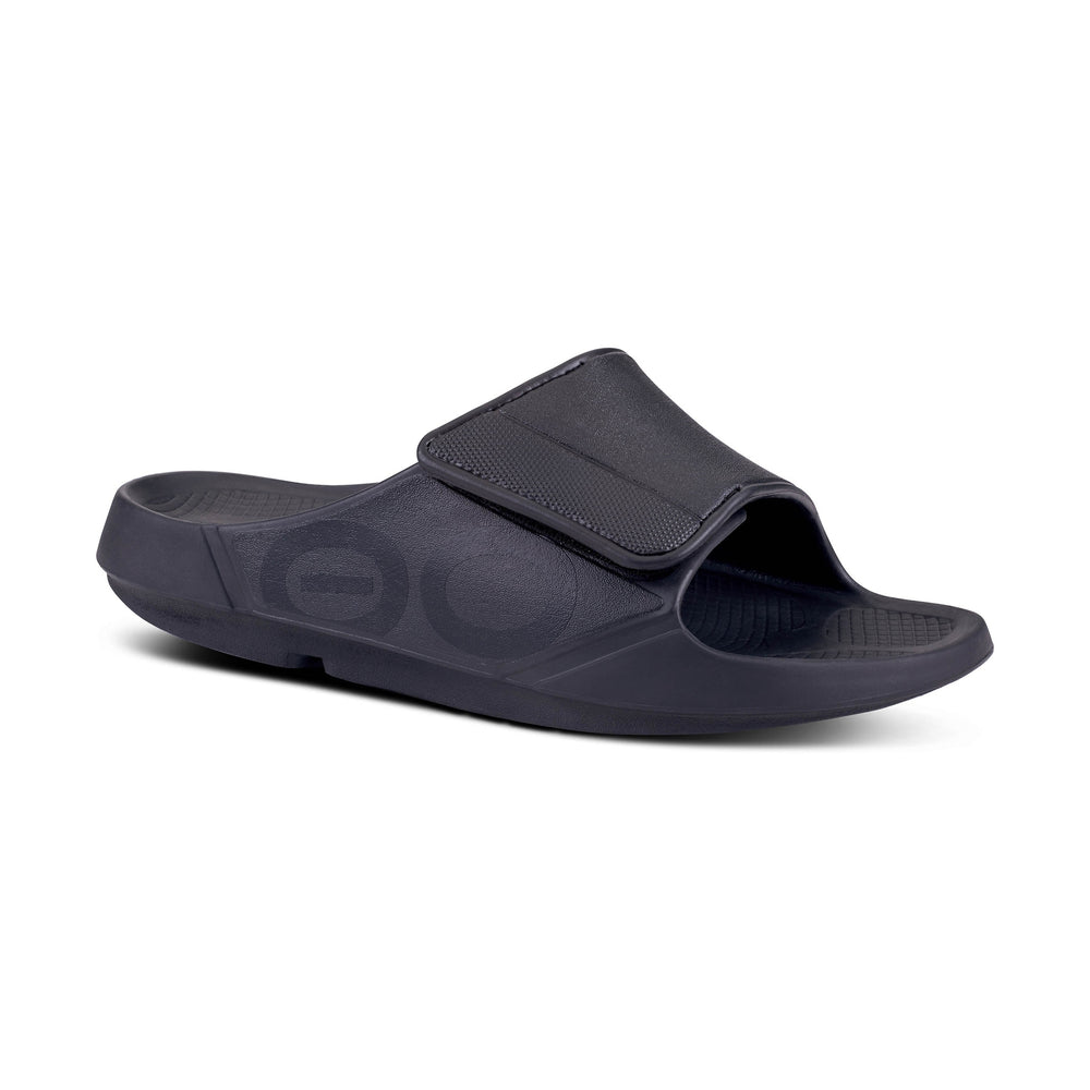 OOfos OOahh Sport Flex slide sandal with a strap on a white background