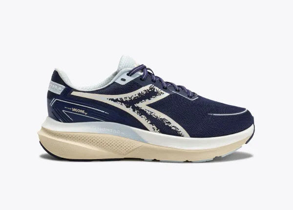 Navy Diadora Viogore running shoe with white sole on a light gray background5 