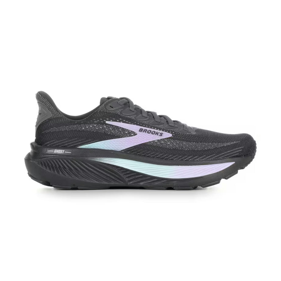 Black Brooks Ghost 17 – Women's sneaker with unique sole design on a white background