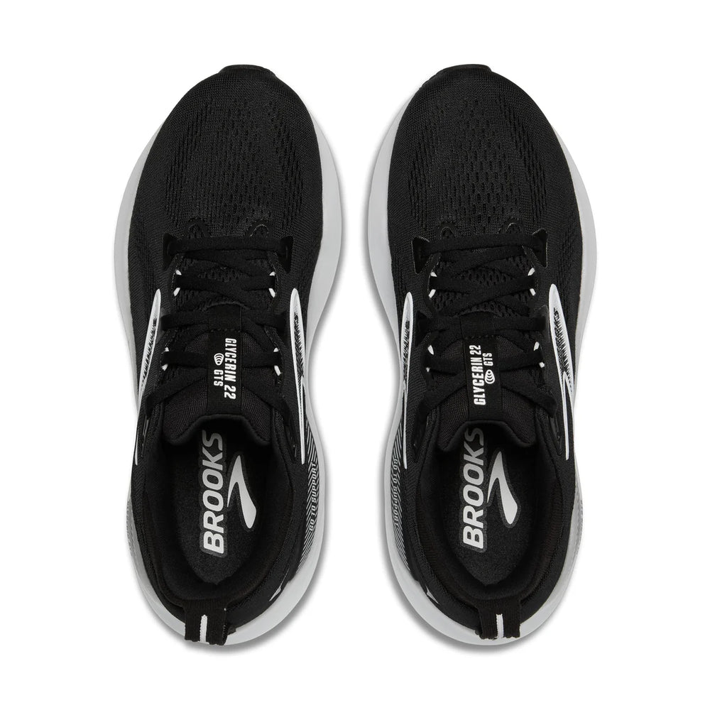 Black Brooks Glycerin 22 – Men's running shoes with white soles and Brooks logo on a white background.