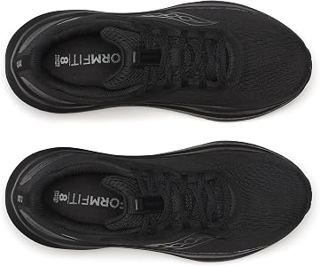 Black Saucony Echelon 10 – Women's running shoes shown from a top-down view, displaying the textured mesh upper, black laces, and the Saucony logo on the side of the shoe.