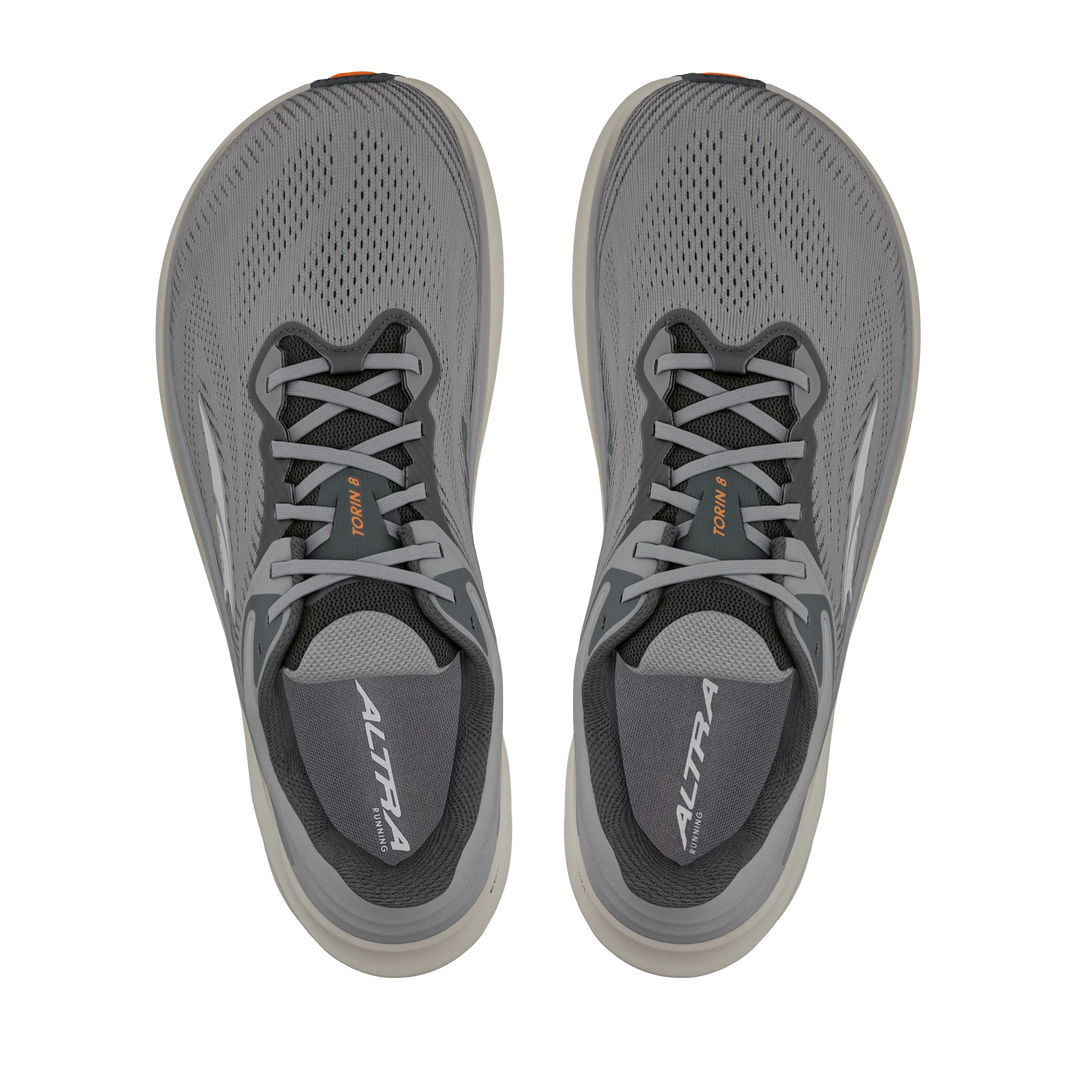 Gray running shoes with 'Altra' branding on a white background