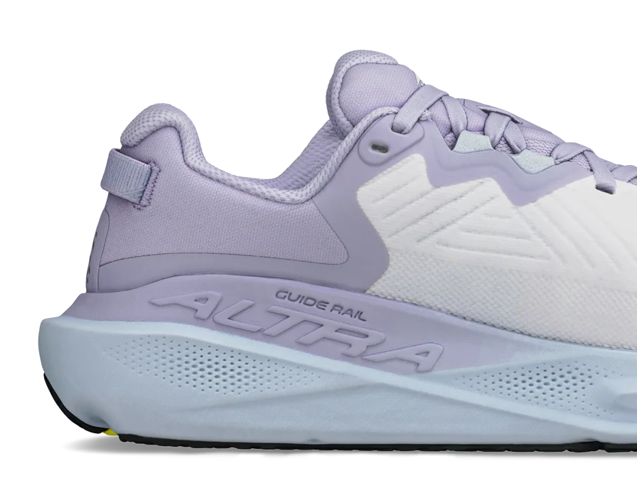 White and lavender running shoe on a white background