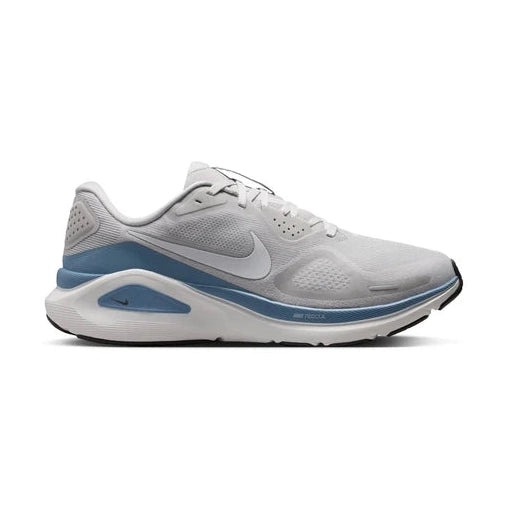 Gray Structure 26 – Men's running shoe with blue accents on a white background