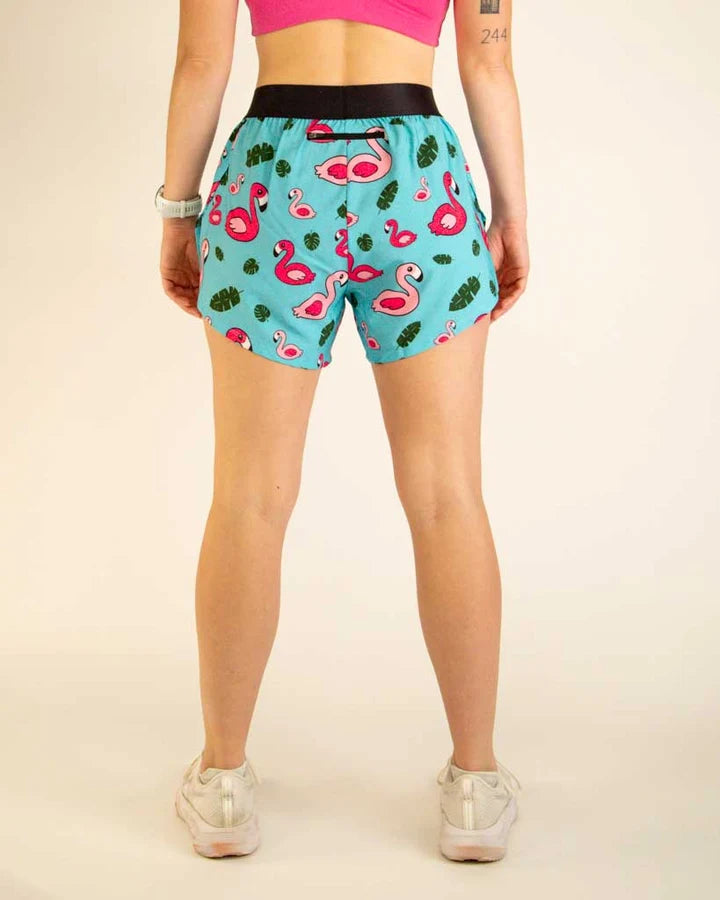 Chicknlegs 4" Split Shorts – Women's – Blue Flamingos