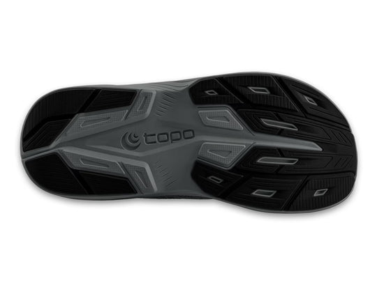Black and gray sole of a shoe with &
