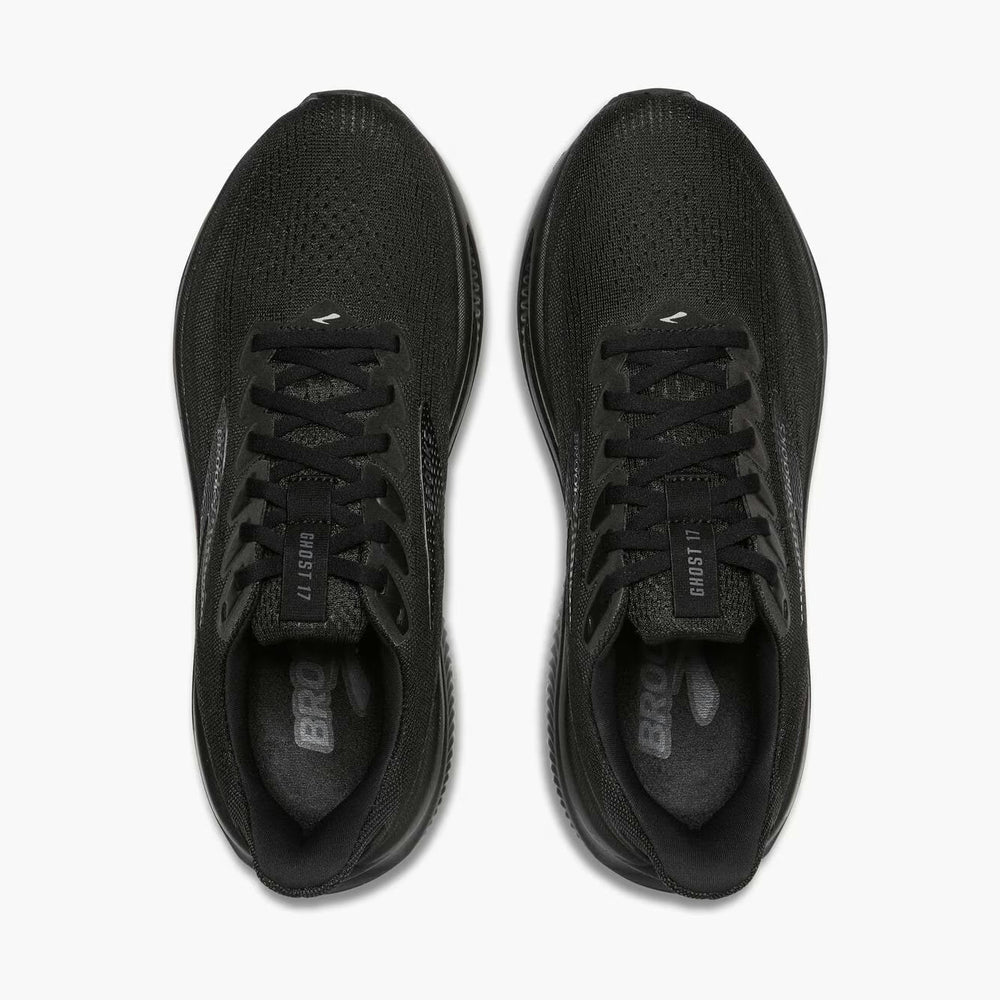 Black Brooks Ghost 17 – Men's running shoes with 'Brooks' branding on a white background