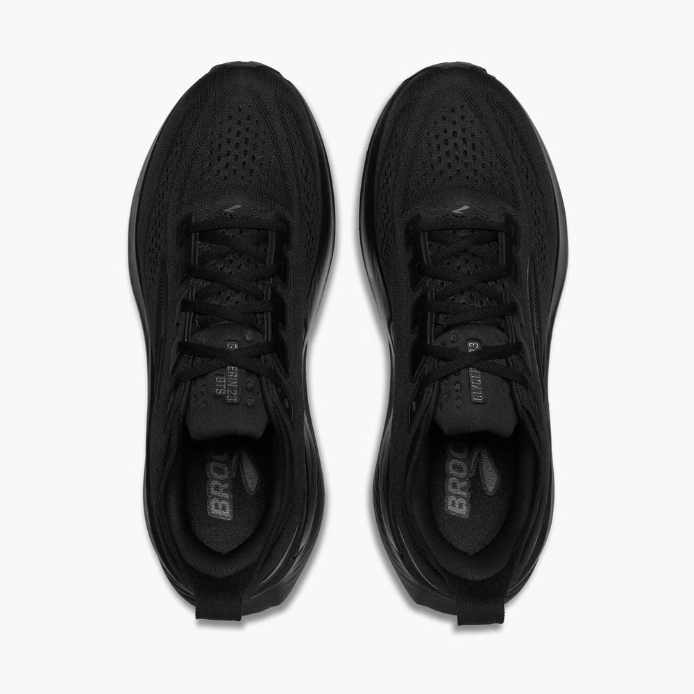 A pair of black Brooks Glycerin Gts 23 – Men's running shoes shown from a top-down view against a light gray background.