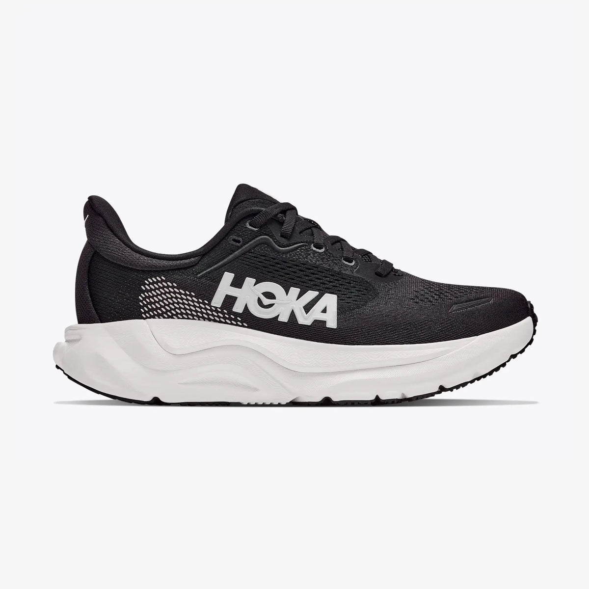 Gray and black Arahi 9 -- Men's running shoe with white sole on a white background