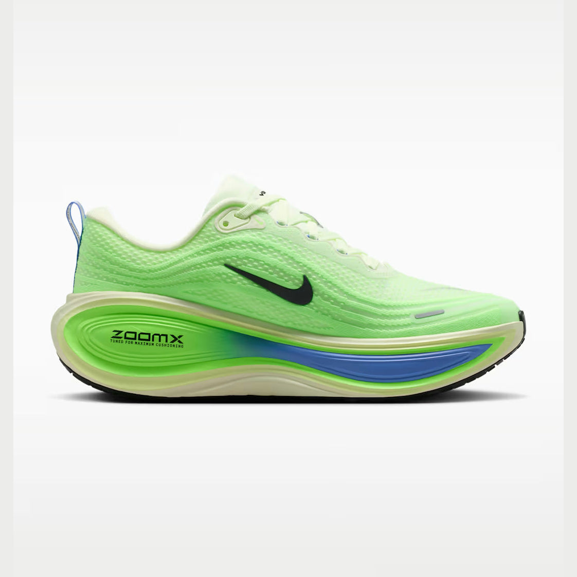 Green Nike Vomero Plus – Men's running shoe with Nike logo on a white background