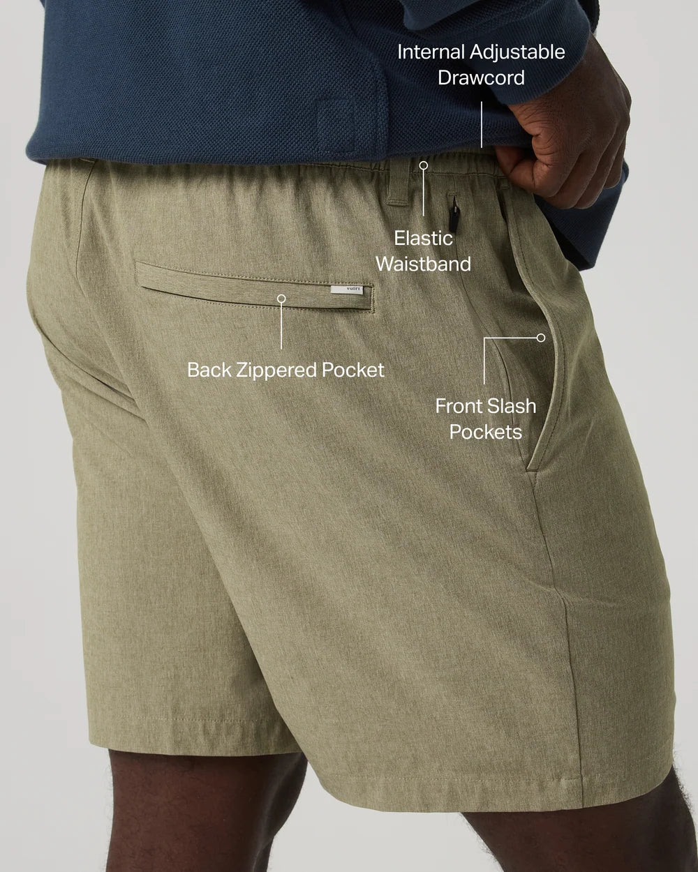 Vuori Aim Elastic Waist Short – Men's – Artichoke Linen