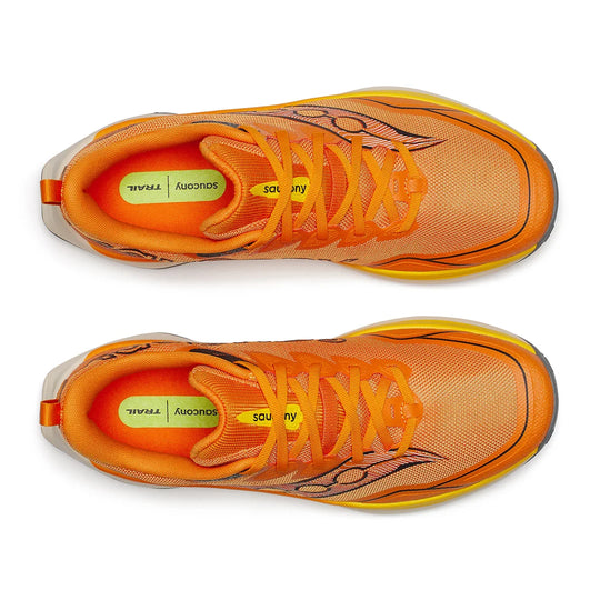A pair of bright orange Saucony Peregrine 16 – Men&