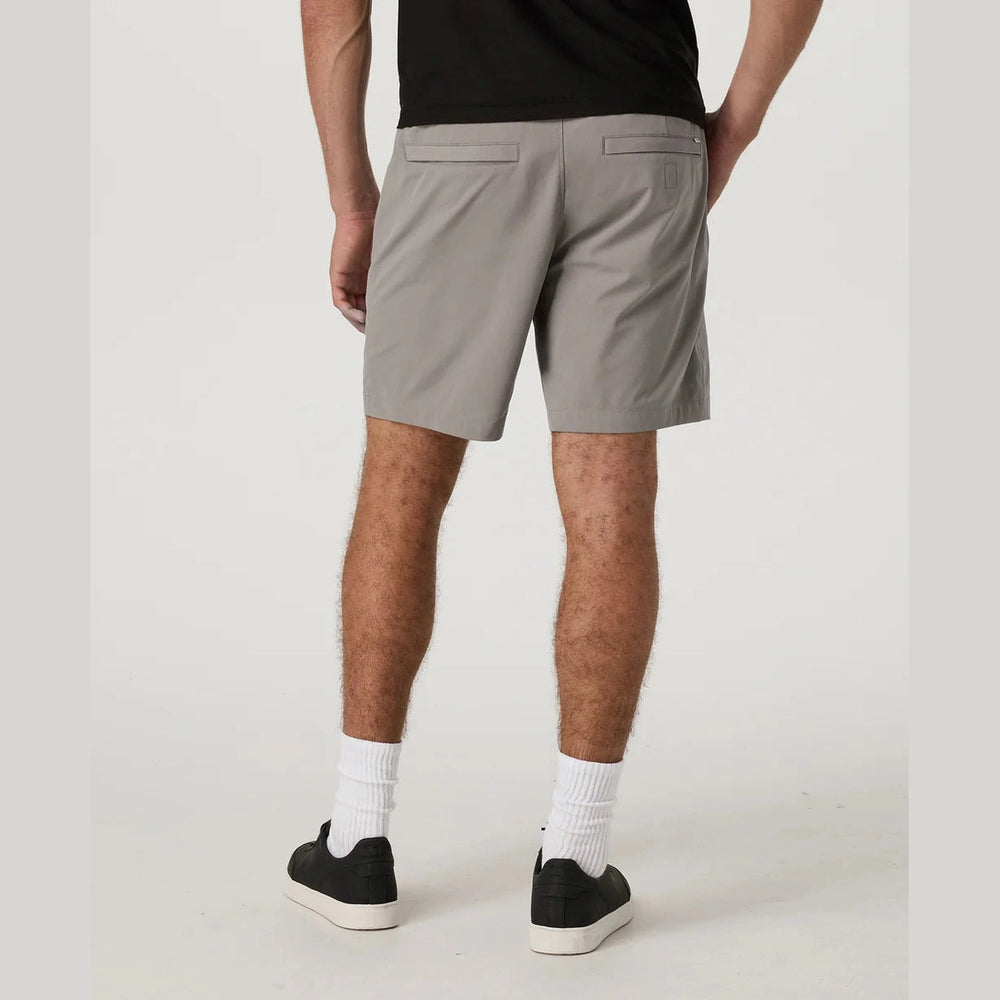 Person wearing gray Vuori Meta Easy Short 8" – Men's shorts on a white background