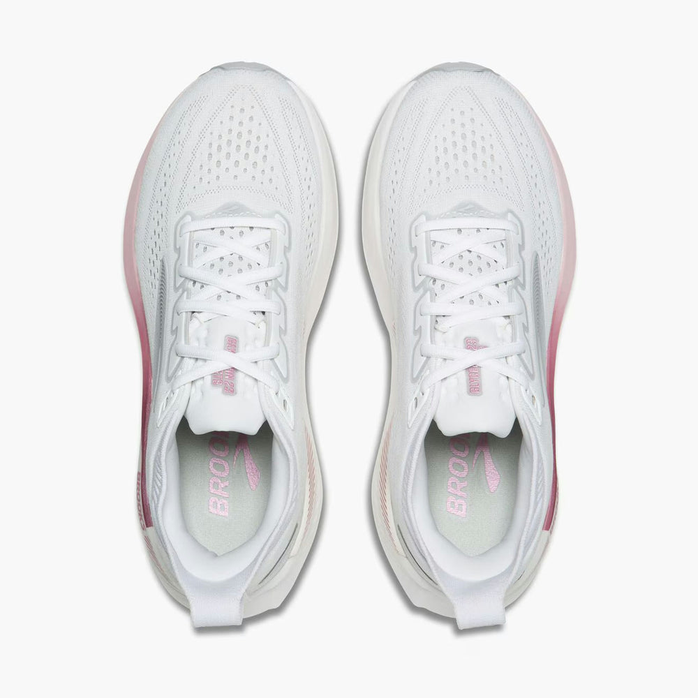 A pair of white Brooks Glycerin GTS 23 – Women's running shoes shown from a top-down view against a clean, light gray background.