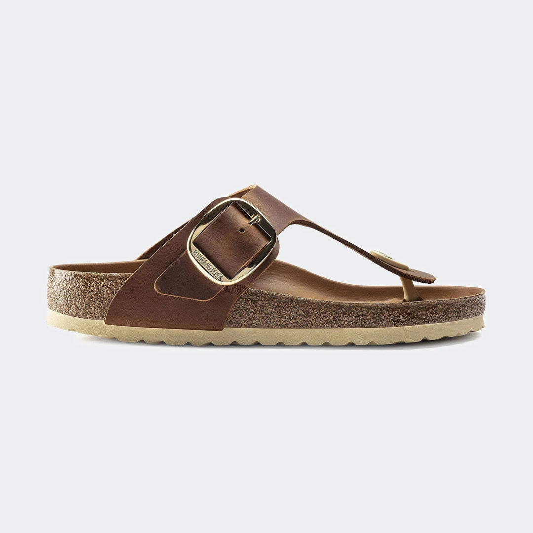 Brown BIRKENSTOCK Gizeh Big Buckle sandal with a single buckle on a white background