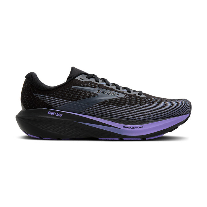 Brooks Ghost AMP men's Black/Grey/Purple Hebe running shoe — lateral side profile