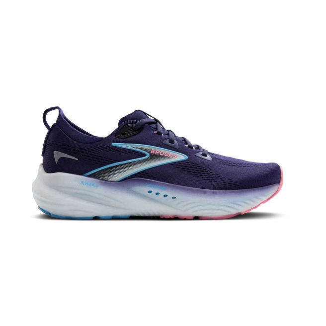 Brooks Glycerin Gts 22 – Women's  running shoe in dark purple with a white midsole, featuring light blue and pink accents, shown from a side profile on a white background.