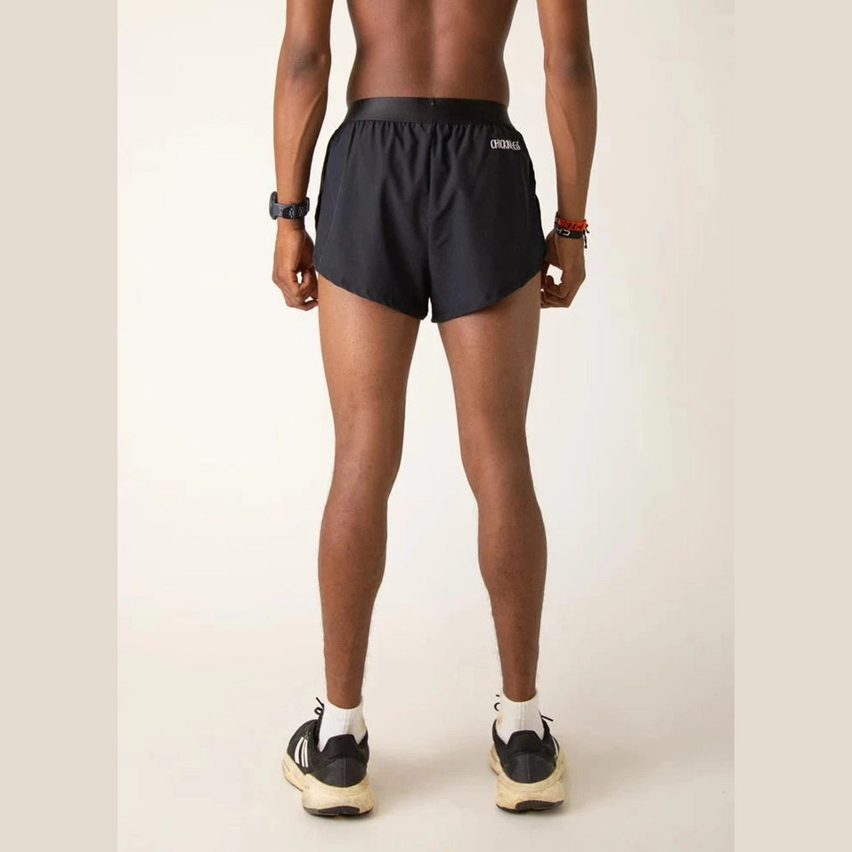 Person wearing black Chicknlegs 2" Split Shorts – Men's on a plain background