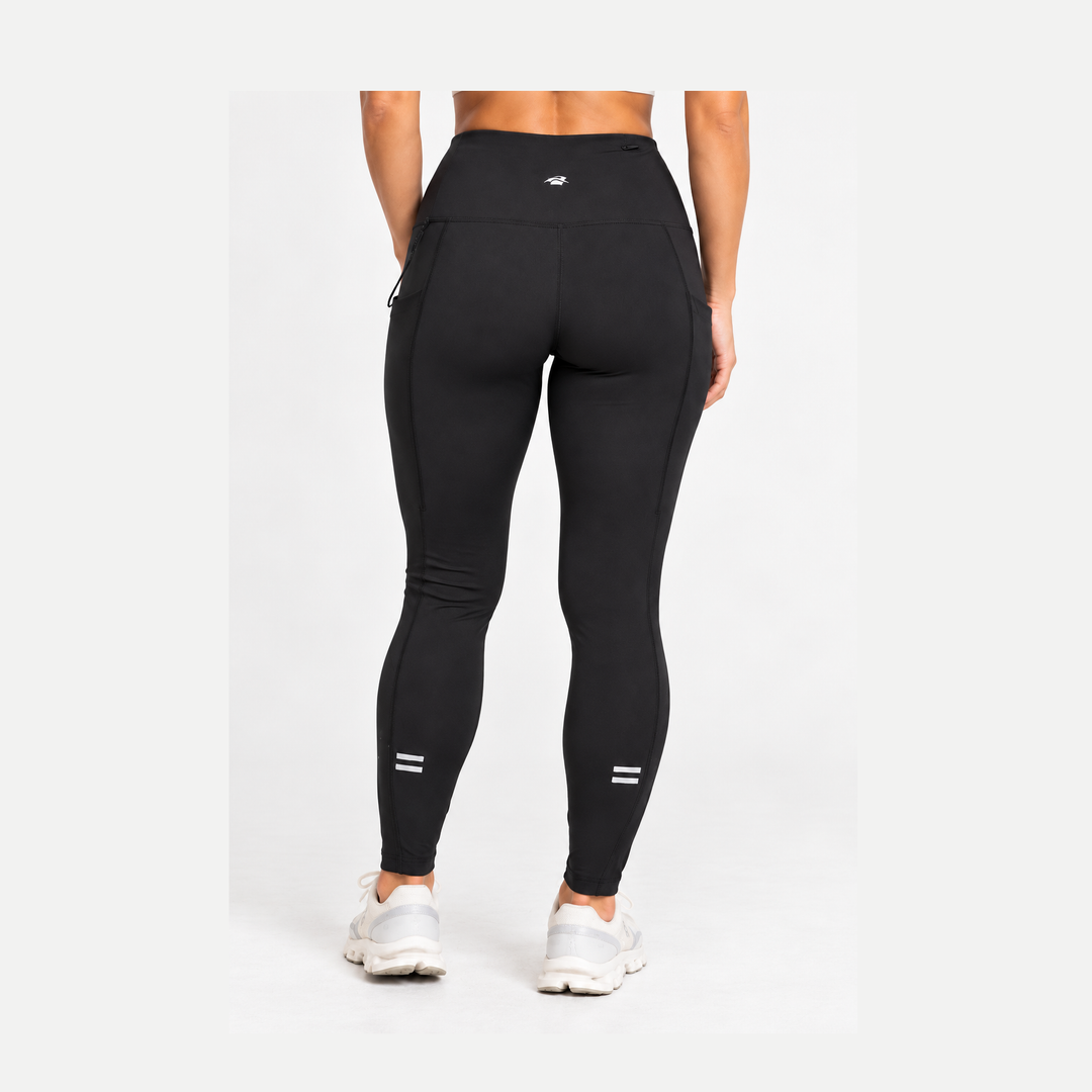 Rear view of a model wearing black high-waisted 21" Running Tight – Women&