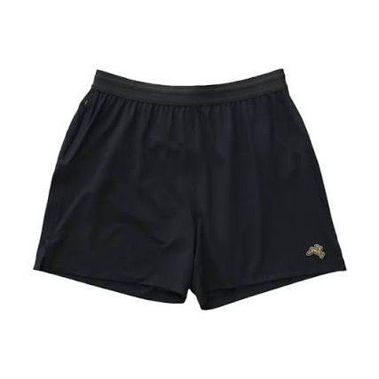 Black Session Shorts – Men's athletic shorts with an elastic waistband and a small embroidered logo on the lower left hem, shown against a plain white background.