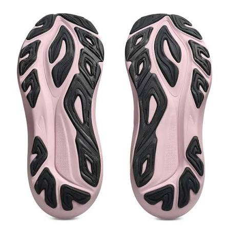 A pair of Gt-2000 14 athletic shoes shown from the sole view, featuring a light pink and black wavy tread pattern on a white background.