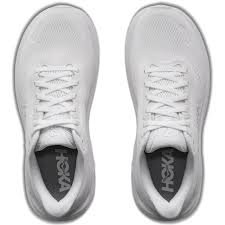 A pair of white Hoka Clifton 11 – Women's athletic sneakers shown from a top-down view on a plain white background.
