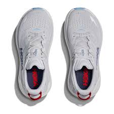White Hoka Gaviota 6 – Women's running shoes with red accents on a white background